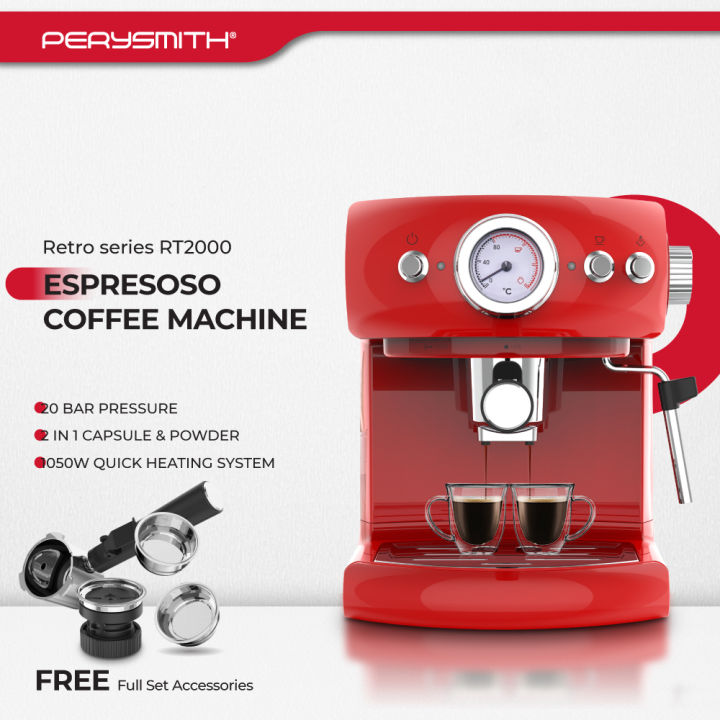 PerySmith 20BAR Espresso Coffee Machine Retro Series RT2000 Lazada