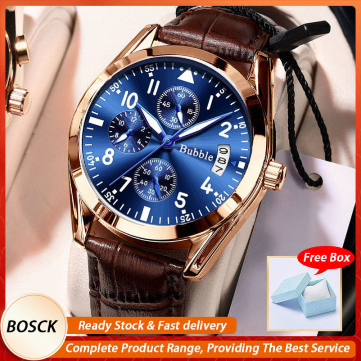 BOSCK Men s Watch Luxury Swiss Top Brand Automatic Movement Men s Watch Waterproof Calendar Leather Strap Wrist Watch Korean Fashion Quartz Watch Birthday Gift Father s Day Gift Lazada