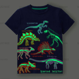 Kids Children T-shirt for 1-8 years old boys girls Short sleeve with Glow in the Dark Dinosaurs Print / Baju kanak-kanak budak lelaki perempuan umur 1-8 lengan pendek dengan grafik dinosaur yang bercahaya dalam gelap / 男童夜光T恤