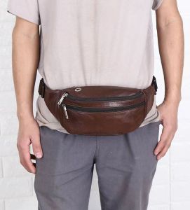large waist bag 100% Genuine Leather belt bags   men and women Large capacity sling bag Cowhide Chest bag wallet sport bag