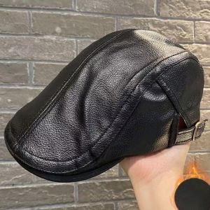 RUANGE Autumn Winter Leather Beret PU Leather British Style Newsboy Hat Gatsby Caps Korean Fashion Flat Cap Men Women