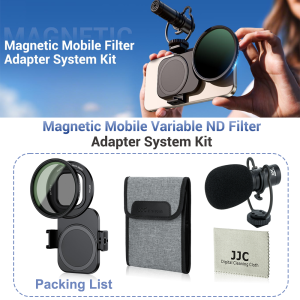 JJC Magnetic Mobile Phone Filter Adapter With 67mm ND2-128 Filter(7 Stops) & Microphone Kit For iPhone 14 15 16 Pro/ProMax/PlusCome With Storage Pouch and Cleaning ClothSuit For Vlog Live Streaming Selfies