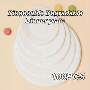 100PCS Disposable Degradable Dinner Plate Paper Plates Biodegradable Kitchen Accessories Party
