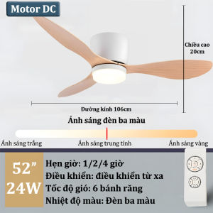 GOGEOUS【Miễn phí vận chuyển】Quạt trần phòng khách đèn quạt trần quạt trần đèn quạt trần phòng ngủ quạt trần có đèn cư-Quạt trần thấp 3 cánh siêu mat lắp phòng khách-ngủ-bếp phù hợp với trần từ 23mcó đảo chiềuđèn 3 chế độ