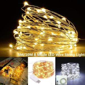 5M/10M LED USB Multi-mode String Light Copper Wire String Strings Lights Party Wedding Decoration Garland Festival Warm White 50LED 100LED Fairy Light [YESPERY]