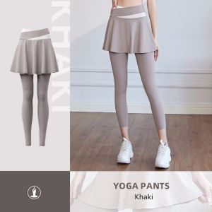 HOLA Sport Yoga Pants With Skirt Women Fake Two Pieces Sport Legging Patchwork Crossover High Waist Legging