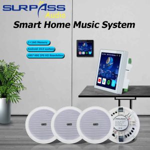 Smart WiFi Bluetooth 4 inch Wall Amplifier Touch Screen Android Alexa Amp Home Theater Background Music System with 6I inch Stereo Ceiling Speaker kit