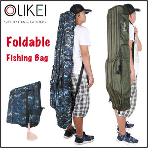 OLIKEI High Capacity 3-Layer Fishing Tackle Bag Waterproof Fishing Bag Foldable Fishing Rod Bag Storage Bag Big Belly Bag 120cm/130cm/150cm