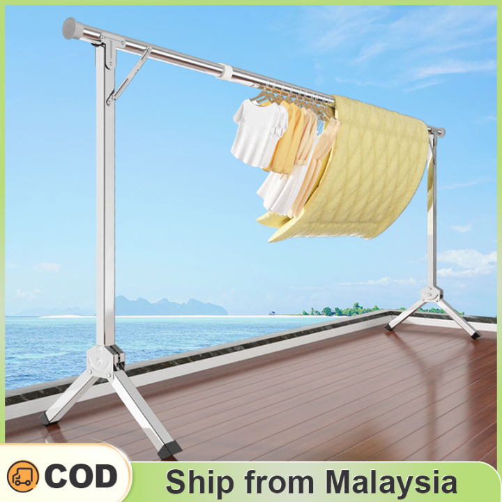 2.4m Single Pole Stainless Steel Folding Drying Racks Ampaian baju ...