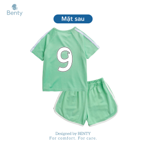 Bộ cộc tay thể thao bé trai BENTY in số 9 trắng cài chéo tiện lợi mềm mát cao cấp bé mặc là mê