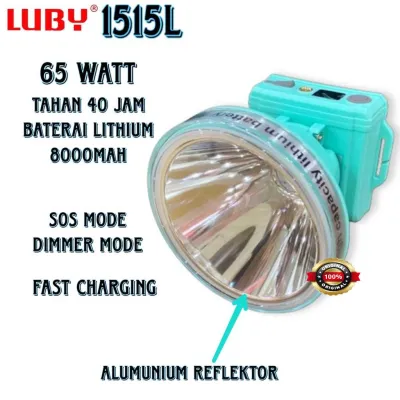 Senter Kepala Luby 65 Watt L-1515 Cahaya Putih Senter Kepala Alumunium Kapasitas Batrei 8000mAh + Lampu Indikator Senter Berkualitas Terbaik