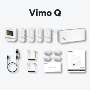 Comica Vimo Q 4-Channel Wireless Microphone with AI Denoise Condenser Mic Ultra-Light 16h Battery Life with Charging Case Lavalier Microphone for DSLR Camera Phone Pad PC Vlogging Recording