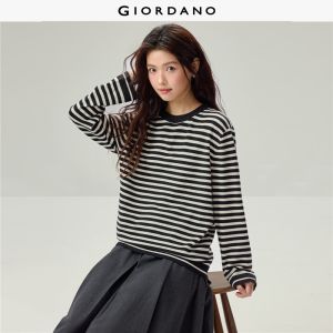 Giordano Beau Monde Women Contrast crewneck striped sweater Free Shipping 13356657
