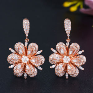 Sequito Pageant trang sức nữ mạ vàng đá pha lê Hình Học 3D hoa lớn Hình Dạng thả dài bông tai lủng lẳng Cho Kỷ Niệm Tai Phụ Kiện Se846