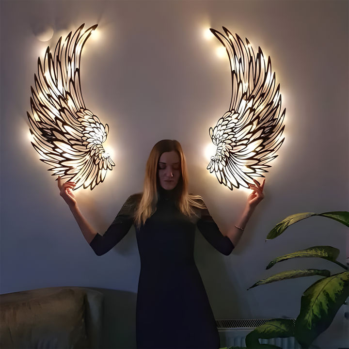 Wondering 1 Pair Angel Wings Wall Decor Metal Wall Art With Led