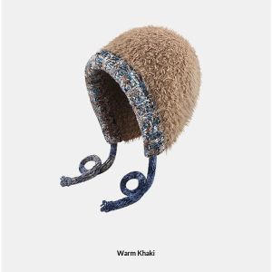 AOJN หมวกไหมพรมขนเทียมอบอุ่นด้วยการปักลายสีสันสดใส เหมาะสำหรับฤดูหนาว