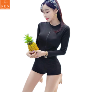 Đồ bơi nữ NES Bikini đi biển 1 mảnh dây kéo phía trước tay dài kín đáo màu đen bikini liền thân bikini bigsize đồ tăm biển đồ lặn biển DD02