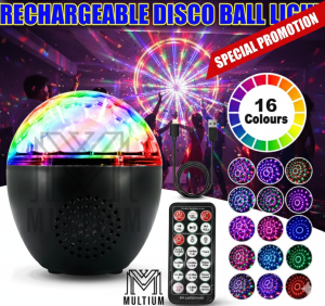 [SG Stock] 2-in-1 Bluetooth Speaker Disco Ball | 16 Color Modes LED Stage Light | Rechargeable & Cordless | Sound-Activated Strobe Light for Party Wedding & Kids Room