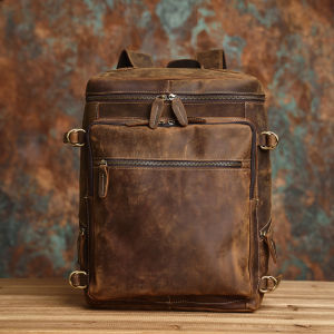 Sling Bag Men Retro Genuine Leather Backpack Crazy Horse Leather Cowhide 14 inch Laptop Backpack Leisure Travel Bag Large Capacity NASVA