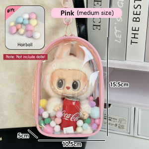 (COD) Labubu Protective Bag PVC Thick Silicone Cover Dustproof Transparent Doll Display Case Key Bag