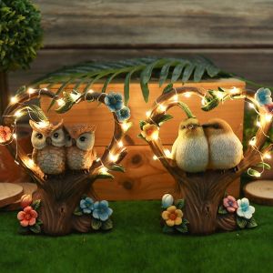 USECOAT Waterproof Couple Bird Ornament Resin Cute Garden Animal Solar Light Miniature Figurines Creative Lawn Lamp Courtyard Landscape