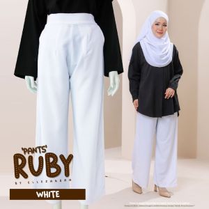 RUBY PANTS | Pinggang HALF GETAH | Material Premium Comocrepe | SIZE S-3XL