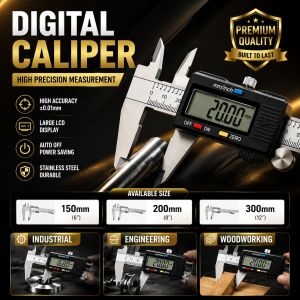 Japan Mitutoyo Electronic Digital Caliper Inch/Metric Conversion 150mm/200mm/300mm Carbon Fiber Gauge Micrometer Auto Off Extra Large LCD Screen Featured Measuring Tool