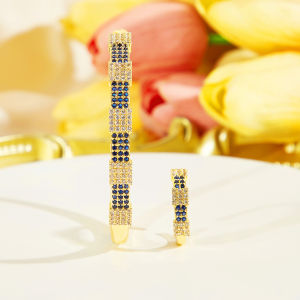 SEQUITO New Style Goddess Jewelry Set Blue Green White AAAAA Cubic Zirconia Gold Plated Adjustable Ring Bangle Women Banquet Decoration SJ411