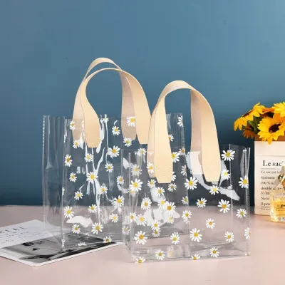 JIYAN2866 PVC Clear Tote Bag Handle Transparent Transparent Shopping Bags Large Capacity Little Daisy Waterproof Storage Bag