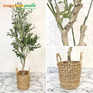 Pohon Artificial Tanaman Imitasi Zaitun Olive X3 T140 & T180 Latex Cover Anyaman Eceng Gondok Handle Dekorasi Ruangan