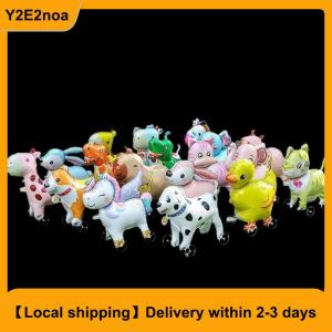 【Local shipping】 4D Cartoon Foil Balloons Elephant Stand Walking Balloon With Wheel For Kids Birthday Party Decoration Baby Shower
