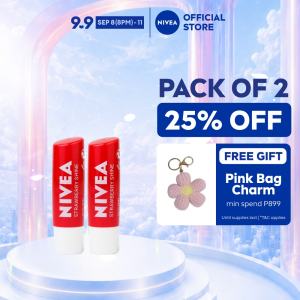 PACK OF 2 NIVEA Lip Care Strawberry Shine Lip Balm 4.8g
