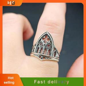 HB Vintage Creative Unique Crosses Hollow Castle Style Ring For Women Jewelry Accessries Gifts