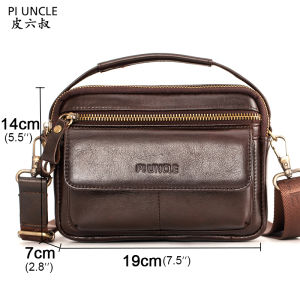 PIUNCLE Brand Genuine Leather Mens Fanny Packs Waist Belt Phone Bags Male Shoulder Messenger Bags For Men Cross Body Multi-function Office Handbags Mans Leather Mini Sling Chest Bag Fashion Casual Male Sling Leather Bag For Male Design Casual Travel