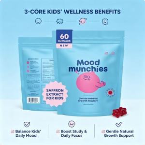 Mood Munchies Kids Saffron Extract Gummies Support Mood & Focus Kid‑Friendly Chewy Supplement 60ct