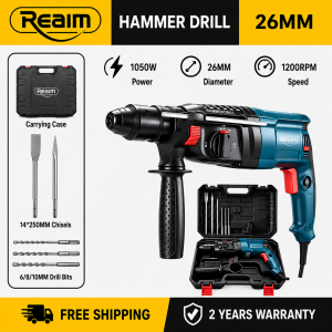 REAIM Rotary Hammer Drill Electric Demolition Chipping Hammer Concrete Drill with 5 Drill Bits