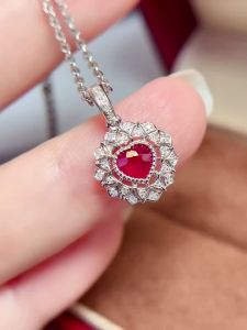 DYS26 Solid G18K White Gold Natural 0.48ct Red Ruby Gemstones Pendant Necklaces for Women Fine Gifts