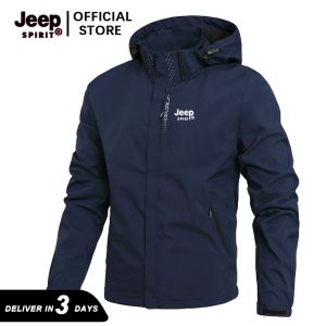 Jeep Spirit Tactical Jacket Hoodie for Men Windbreaker Waterproof Black Lightweight