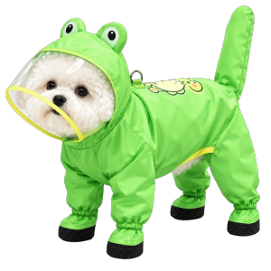 DGFDF Full-coverage Frog Shape Dog Raincoat Transparent Hood Waterproof Cat Rainproof Pet Clothes Rompers Keep Dry Pet Rain Jacket Outdoor Use