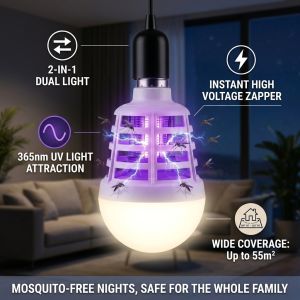LED Mosquito Lamp 2-in-1 Bug Zapper Energy-Saving LED Light Bulb for Indoor & Outdoor Use