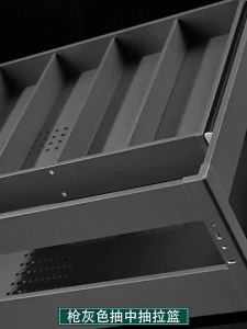 IGDL Grey pull basket kitchen cabinet double drawer type 304 stainless steel seasoning blue dishes plate storage bowl basket