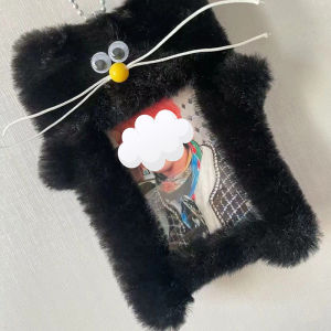 💕 Store opening 💕 1 Piece 3 Inch Korea Idol Photo Holder Cute Cartoon Mouse Plush Photocard Holder Girl Cute Keychain ID Credit Protector Stationery