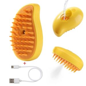3 IN 1 Steamy Cat Brush Electric Spray Brush Cat Dog Hair Cleaning Brush For Massage Dog Hair Removal Pet Grooming Tool (Yellow/Green)