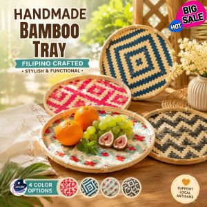 New Colorful Bamboo Woven Picnic Basket for Food Fruit Bread Party Storage Tray Lightweight