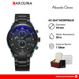 Jam Tangan Pria Alexandre Christie Chronograph AC 6647 MCBIPBALB Black Dial Black Stainless Steel Strap
