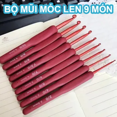 Bộ 9 Kim Móc Len Đỏ Kim đan len chất liệu Nhôm Cao cấp
