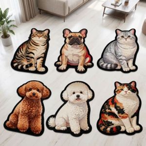 LUXERY Special-shaped Cat Dog Carpet Non-slip 2D Flat Animal Doormat Creativity Wear-resistant Room Floor Rug Bedroom Living Room Decor