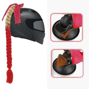 SKONHED Gradient Ramp Synthetic Helmet Pigtails with Suction Cup with Bowknot Helmet Braids Ponytail Hair Fashion Jumbo Ponytail Motorcycle Helmet Braids Wig for Motor Bike