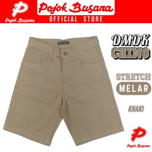Pojok Busana Celana Chino Pendek Pria Stretch DMDK - Bawahan Bermuda Casual Santai Hitam Abu Navy