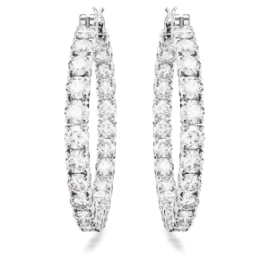 Swarovski 100% S925 Sterling Silver Matrix Round Cut Silver Diamond Large Hoop Earrings for Women Fashionable Valentines Day Gift (EH-3747242561)